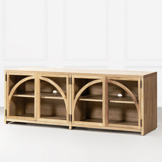 TV Stand, Rubberwood and Manufactured Wood, 65 In. Wide, Brown and Black