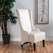Wingback Dining Chair, Beige Fabric Upholstery, Black Birch Wood Legs