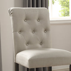 Counter-Height Dining Chairs, Set of 2, Tan Polyester Blend, Black Wood Legs
