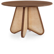 Round Dining Table, Rubberwood Frame, Rattan Four-Leg Base, Walnut