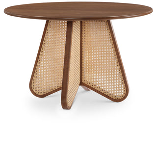 Round Dining Table, Rubberwood Frame, Rattan Four-Leg Base, Walnut
