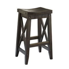 Bar Stool, Backless Solid Wood, Rustic Black, Four Legs with Footrest
