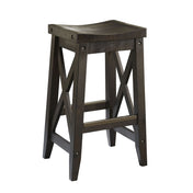Bar Stool, Backless Solid Wood, Rustic Black, Four Legs with Footrest