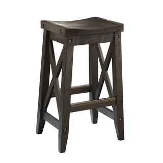 Bar Stool, Backless Solid Wood, Rustic Black, Four Legs with Footrest