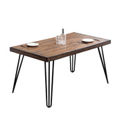 Dining Table, Rectangular, Brown Pine Veneer Top, Black Iron Hairpin Legs