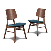 Dining Side Chairs, Set of 2, Teal Polyester, Brown Rubberwood Legs