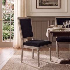 Side Chairs, Set of 2, Solid Rubberwood Frame, Black and Rustic Gray