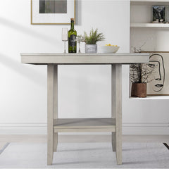Square Dining Table, Solid Wood Base, Gray, Lower Shelf, Seats 4