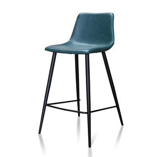 Counter Stools, Set of 2, Teal Faux Leather, Black Steel Frame