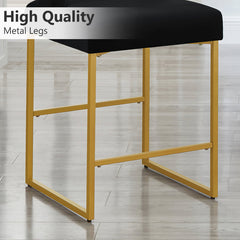 Counter Stools, Set of 2, Black Velvet Seat, Gold Metal Frame