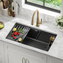 Undermount Workstation Kitchen Sink, Everest, Single Bowl, 32 In, Metallic Black