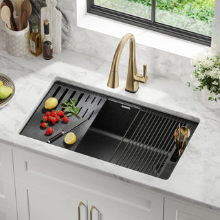 Undermount Workstation Kitchen Sink, Everest, Single Bowl, 32 In, Metallic Black