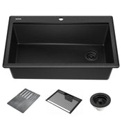 Drop-In Kitchen Sink, Everest, Single Bowl, Composite, Metallic Black