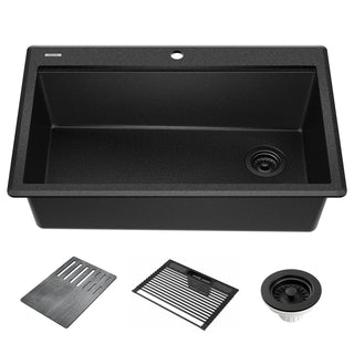 Drop-In Kitchen Sink, Everest, Single Bowl, Composite, Metallic Black