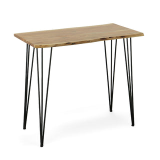 Counter Height Dining Table, Solid Wood Live Edge Top, Natural, Black Iron Legs