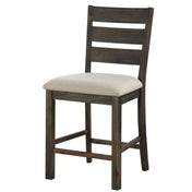 Counter Height Chairs, Set of 2, Beige Upholstered Seat, Black Acacia Wood Frame
