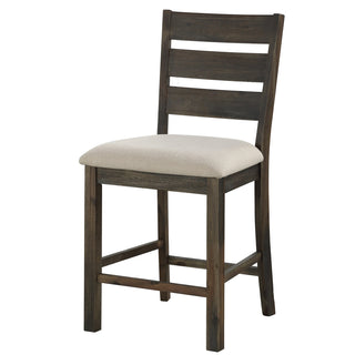 Counter Height Chairs, Set of 2, Beige Upholstered Seat, Black Acacia Wood Frame