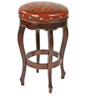 Bar Stool, Solid Wood, Leather Seat, 30 Inch Seat Height, Antique Brown