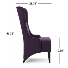 Wingback Dining Chair, Beige Fabric Upholstery, Black Birch Wood Legs