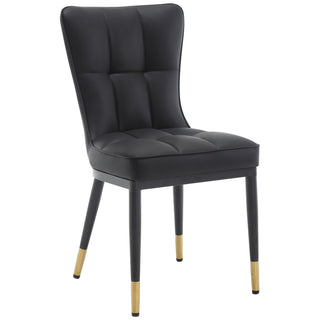Dining Chairs, Set of 6, Black Faux Leather, Black Metal Legs