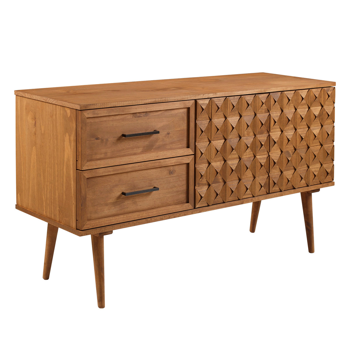 Sideboard, Solid Pine and Engineered Wood, 2 Doors, 2 Drawers, Caramel