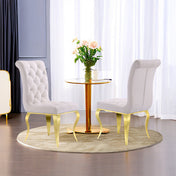 Parsons Dining Chairs, Set of 2, White Tufted Velvet, Gold Metal Legs