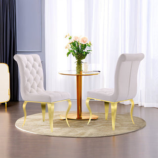 Parsons Dining Chairs, Set of 2, White Tufted Velvet, Gold Metal Legs