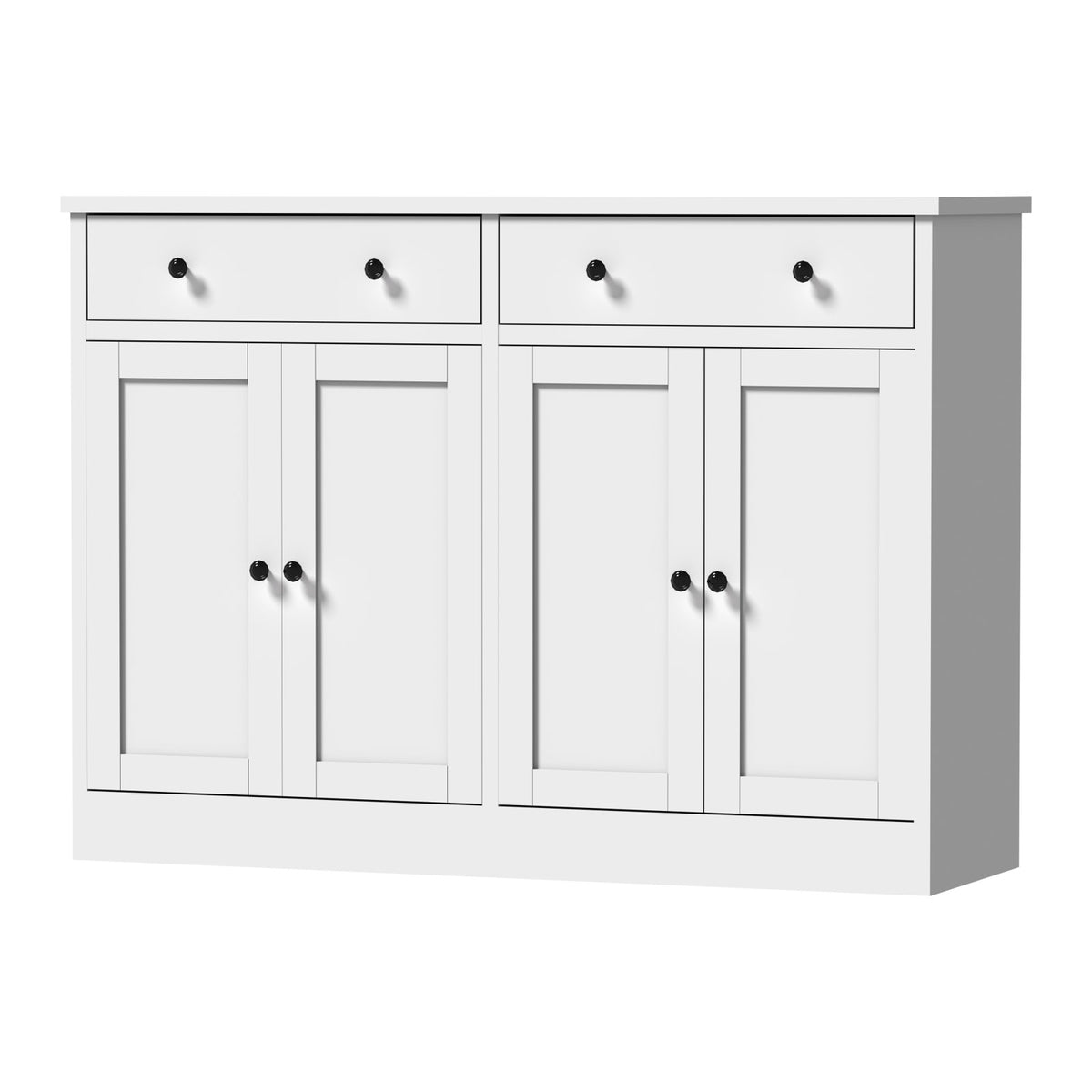 Sideboard with Drawers and Adjustable Shelves, White Manufactured Wood