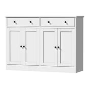 Sideboard with Drawers and Adjustable Shelves, White Manufactured Wood