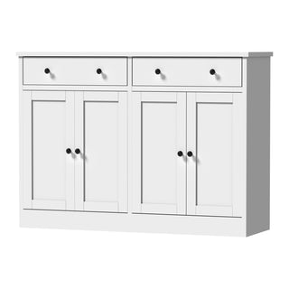 Sideboard with Drawers and Adjustable Shelves, White Manufactured Wood