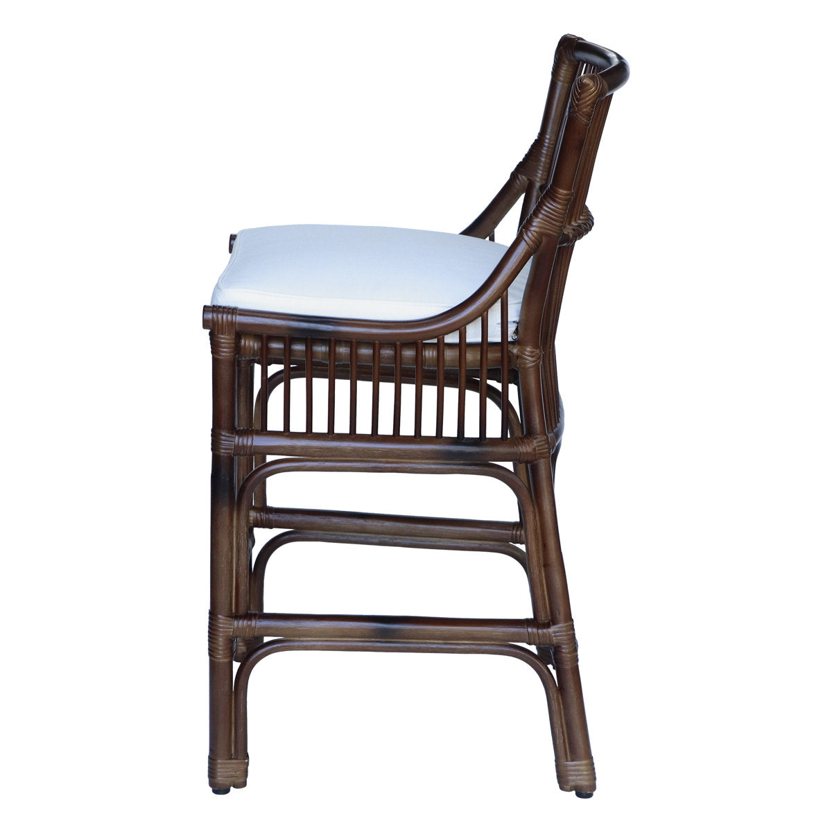 Counter Stool, Woven Rattan and Bamboo Frame, Cotton Seat Cushion, Brown