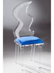 Side Chair, Cobalt Upholstered, Clear Acrylic Legs