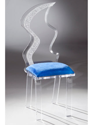 Side Chair, Cobalt Upholstered, Clear Acrylic Legs