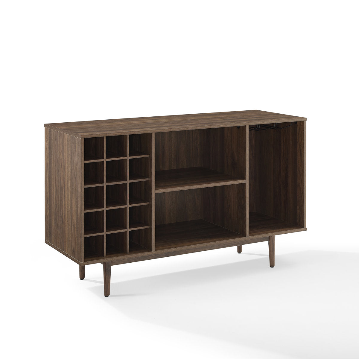 Wine Storage Sideboard, Manufactured Wood, Walnut, Tapered Legs