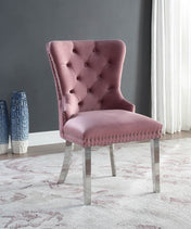 Side Chair, Pink Velvet Wing Back, Nailhead Trim, Metal Legs