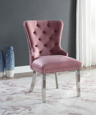 Side Chair, Pink Velvet Wing Back, Nailhead Trim, Metal Legs