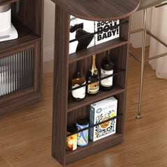 Bar Cabinet, Solid and Manufactured Wood, Rotating Tabletop, Walnut