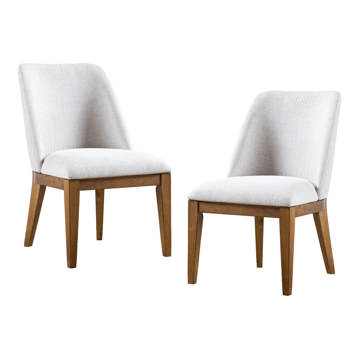 Side Chairs, Set of 2, White Fabric, Curved Wingback, Chestnut Solid Wood Frame