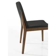 Side Chairs, Set of 2, Black Genuine Leather, Solid Wood Legs