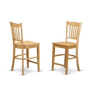 Counter Height Bar Stools, Set of 2, Solid Rubberwood, Slatted Back, Footrest
