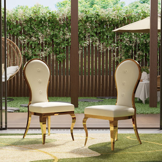 Side Chairs, Set of 2, White Upholstery, Gold Stainless Steel Legs