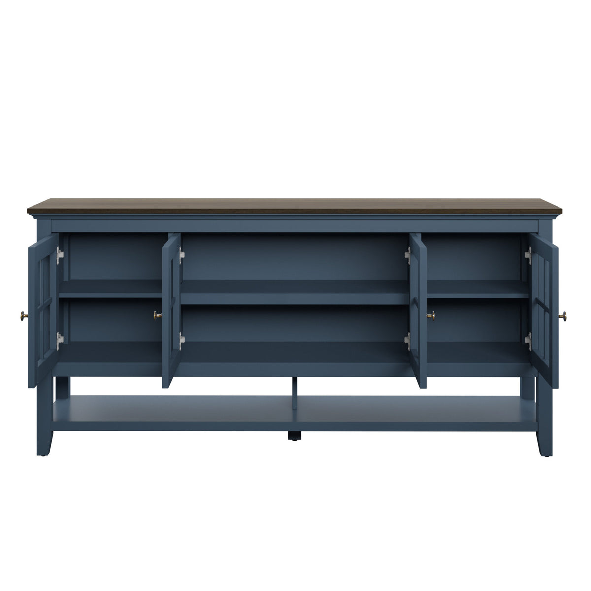 Sideboard with 4 Glass Windowpane Doors, Manufactured Wood, Blue