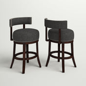 Swivel Counter Stools, Set of 2, Wood Frame, Gray Seat, Dark Oak Finish