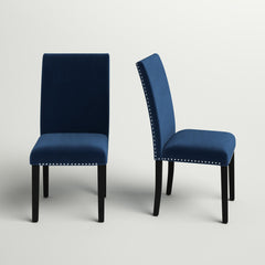 Dining Chairs, Set of 2, Blue Velvet, Espresso Black Wood Legs