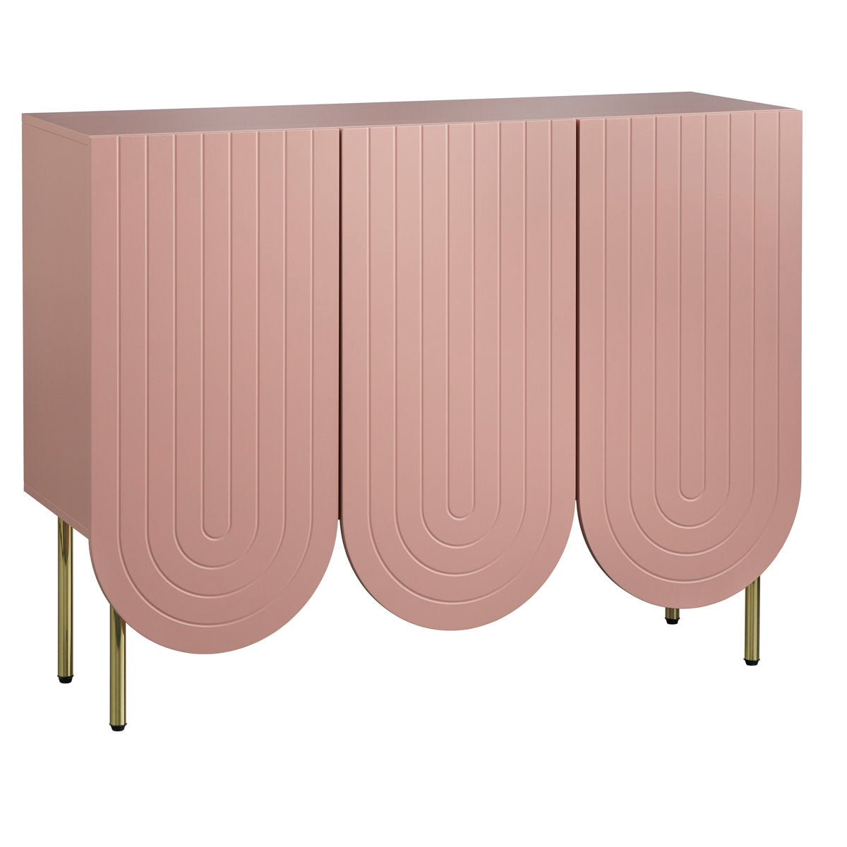 Sideboard, Manufactured Wood, 3 Doors, Pink, Gold Metal Legs