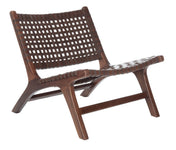 Side Chair, Woven Brown Leather, Solid Wood Frame, Brown