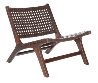 Side Chair, Woven Brown Leather, Solid Wood Frame, Brown