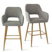 Bar Stools, Set of 2, Gray Fabric, Light Brown Tapered Legs