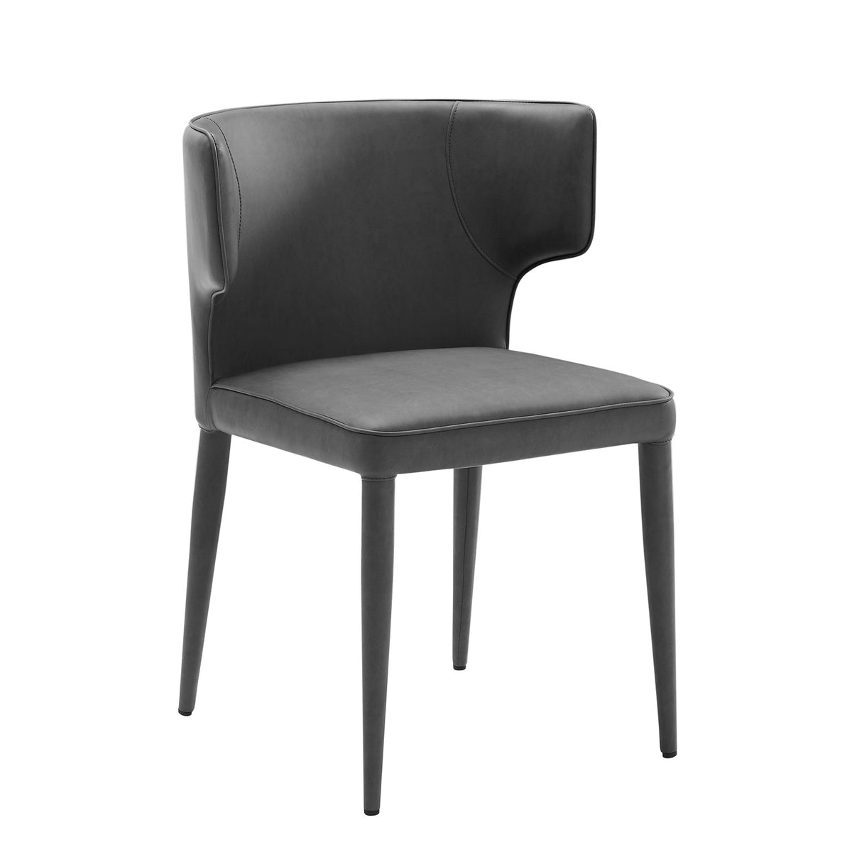 Wingback Armchair, Dark Gray Faux Leather, Metal Legs, Foam Seat