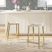 Counter Stools, Set of 2, Clear Acrylic Seat, Gold Steel Frame